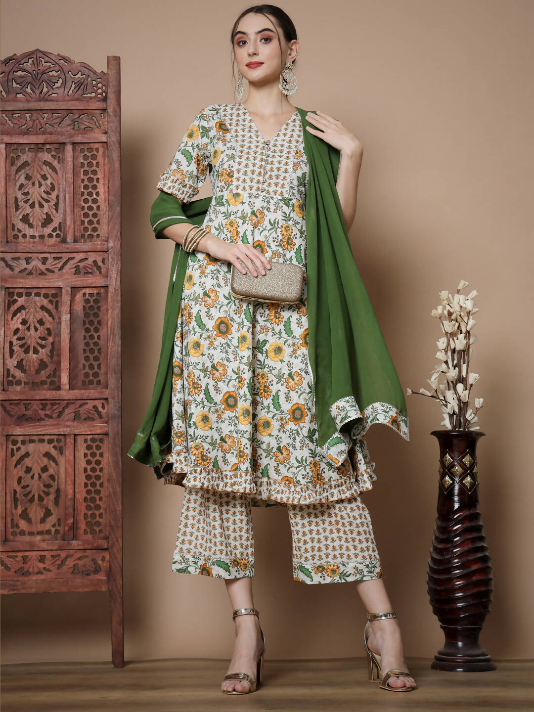 Myshka Women's Multi Anarkali Kurta & Palazzos With Dupatta