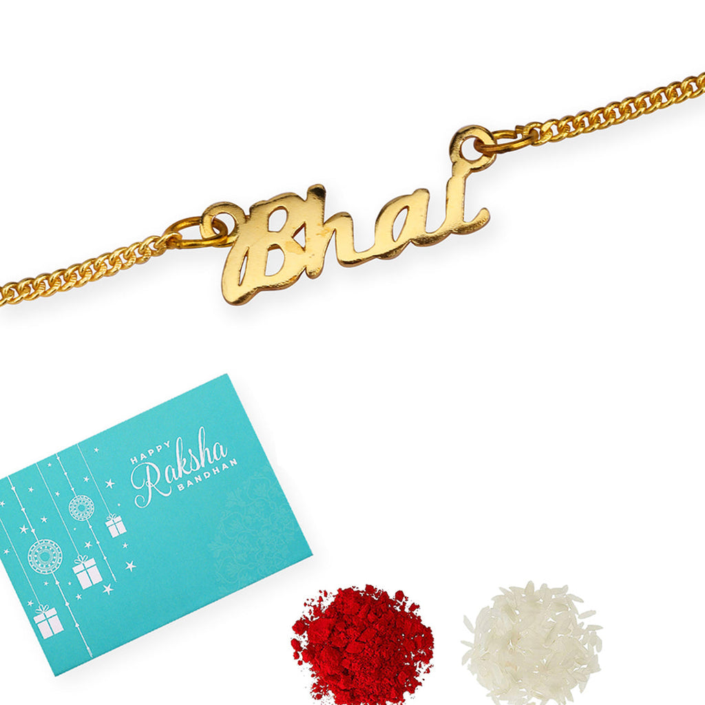 trueBrowns X Voylla Gold-Toned 'Bhai' Bracelet Rakhi With Roli Chaawal Pack - Distacart