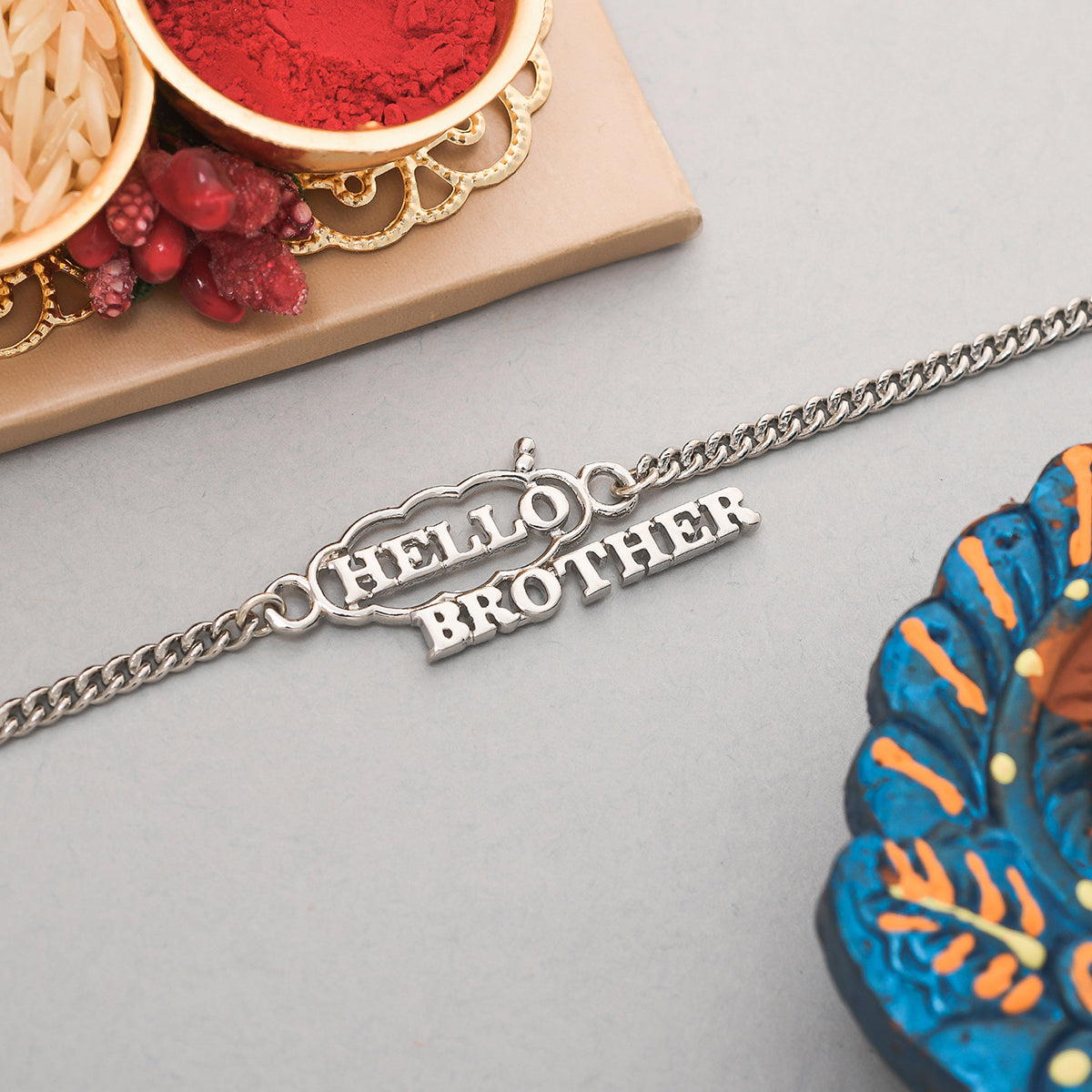 trueBrowns X Voylla Stylish Hello Brother Silver Tone Bracelet Rakhi - Distacart