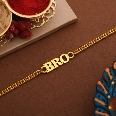 trueBrowns Gold Tone Fashionable BRO Rakhi