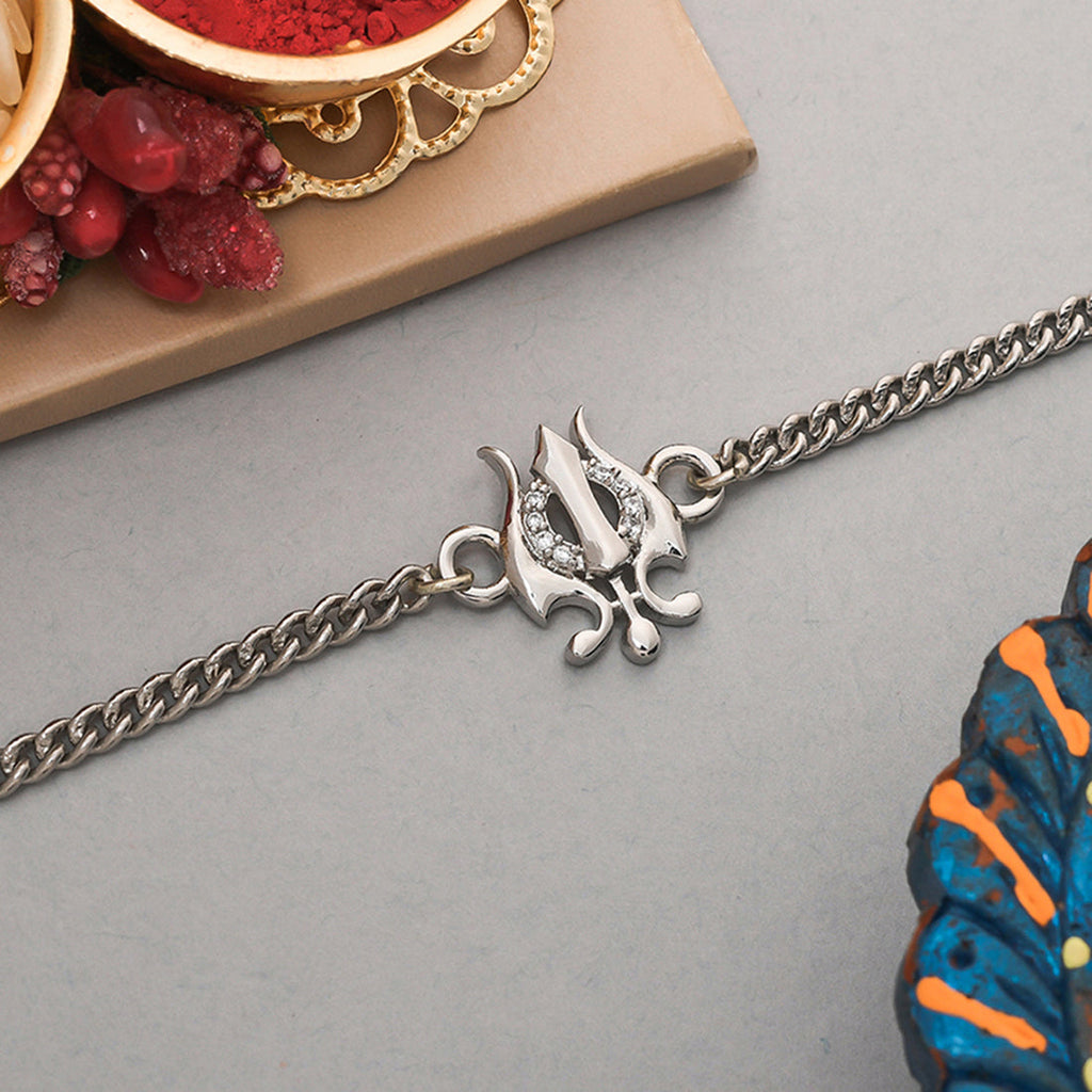 trueBrowns Trishul Silver Tone Bracelet Rakhi - Distacart