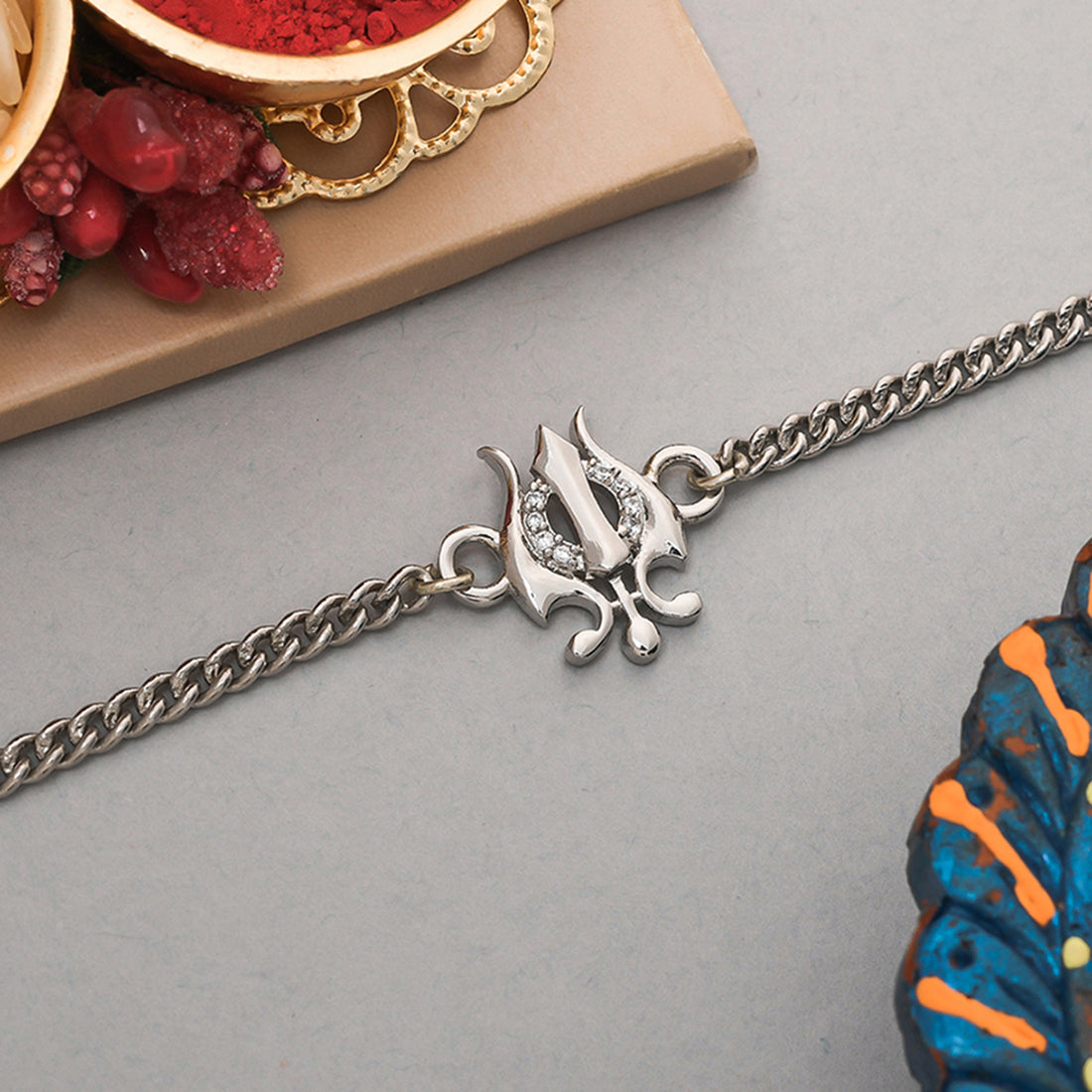 trueBrowns Trishul Silver Tone Bracelet Rakhi - Distacart
