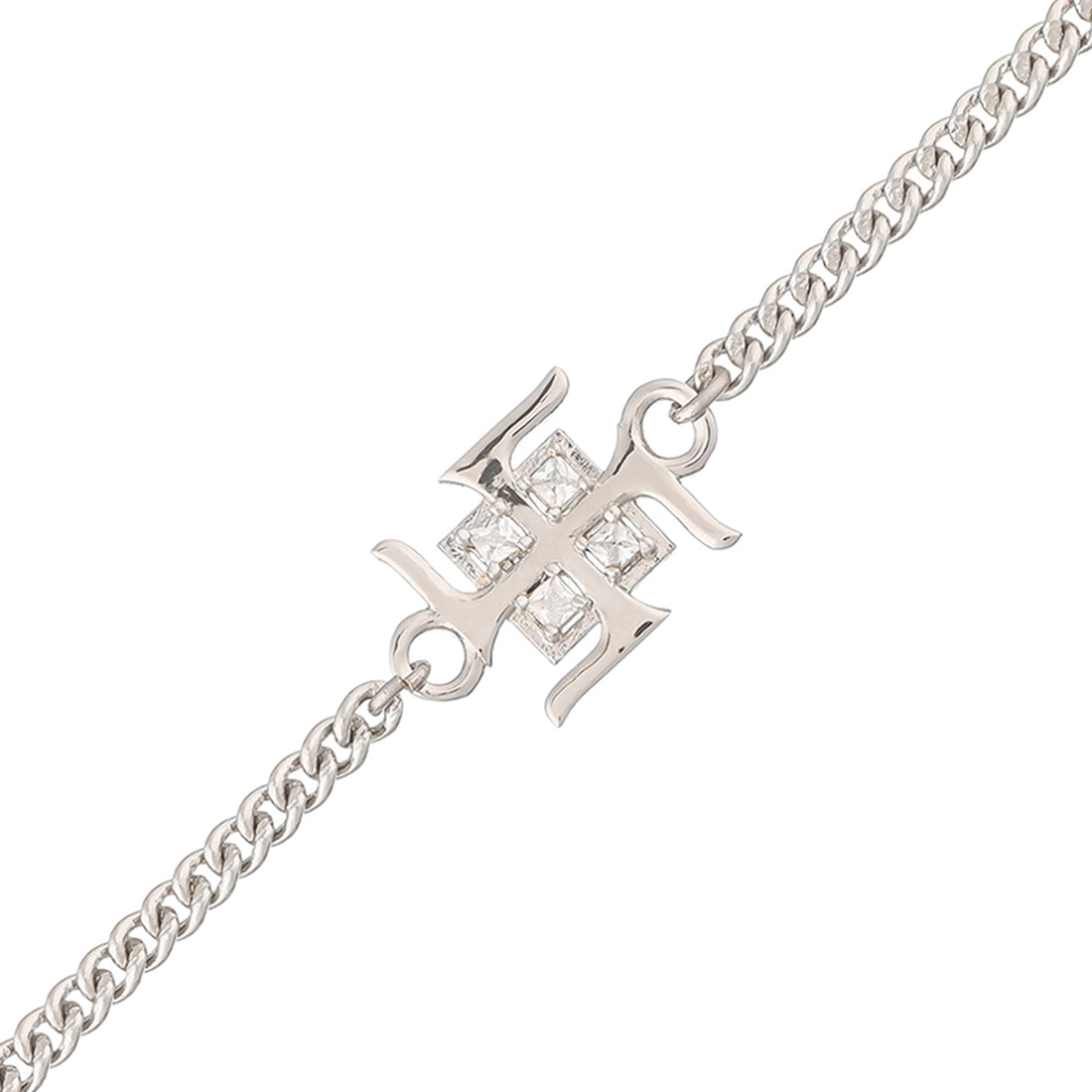 trueBrowns Auspicious Swastik Motif Silver Tone Bracelet Rakhi - Distacart