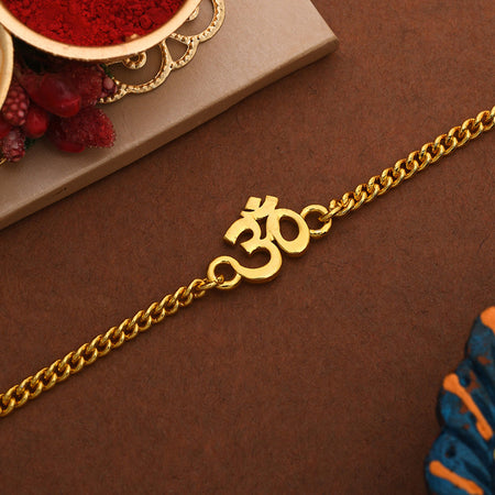 trueBrowns Auspicious Gold Tone Brass Om Bracelet Style Rakhi