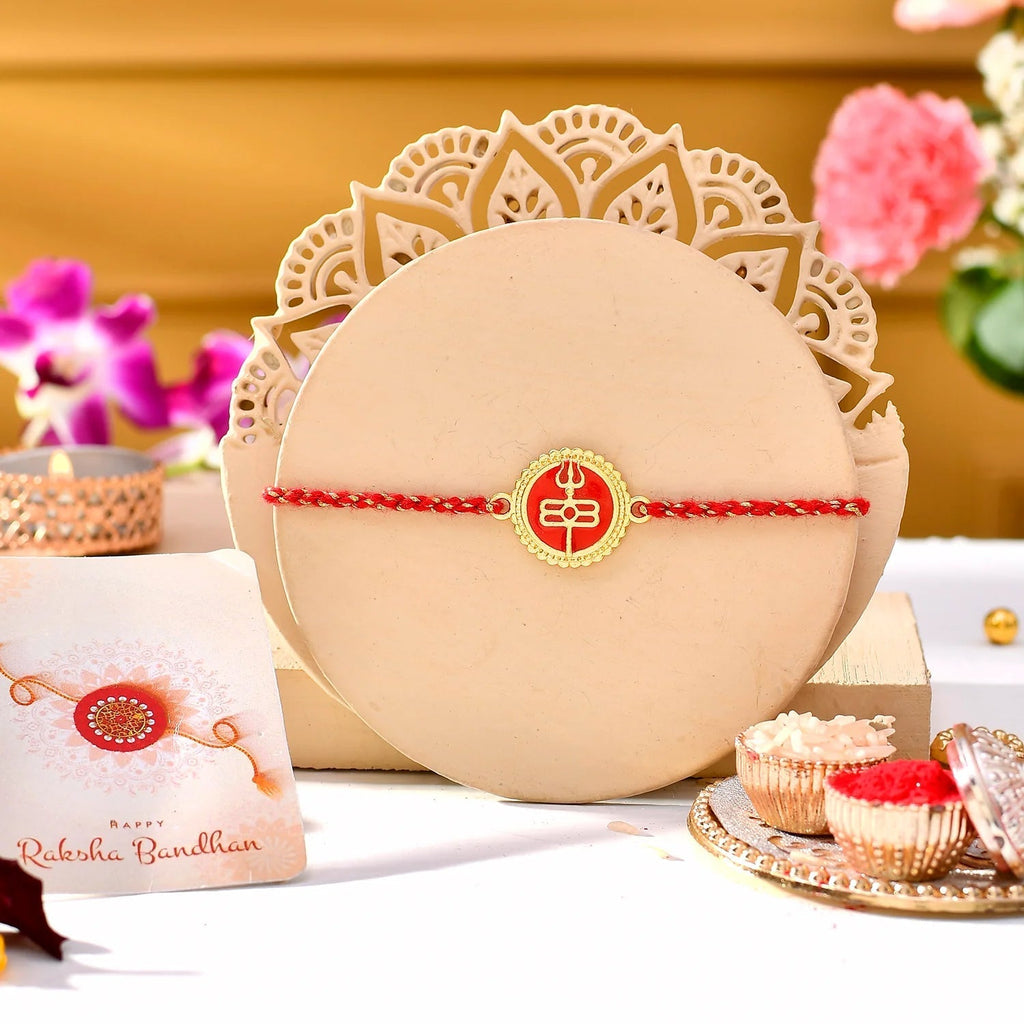 trueBrowns X Voylla Red Enamel And Gold Rudra-Tilaka Rakhi For Brother - Distacart