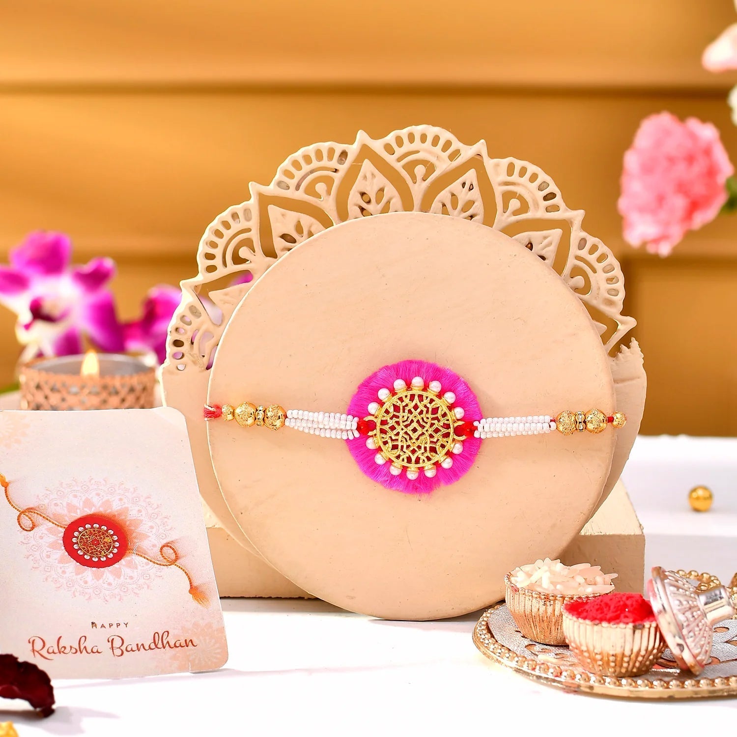 trueBrowns X Voylla Pearl And Gold Filigree Rakhi For Brother - Distacart