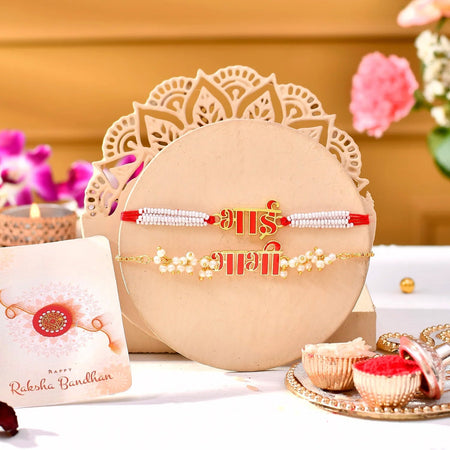 trueBrowns X Voylla Red Enamel Bhai-Bhabhi Lumba Rakhi Combo For Bhaiya Bhabhi