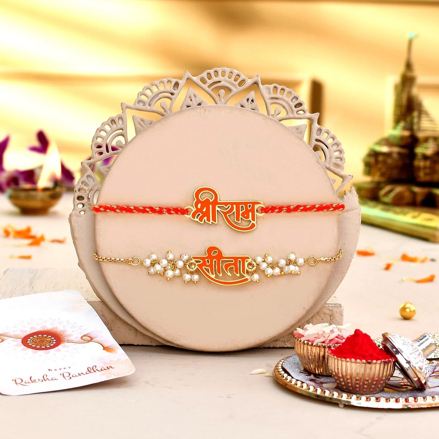 trueBrowns X Voylla Sita-Ram Vermilion Enamel Lumba Rakhi Combo For Bhaiya Bhabhi - Distacart