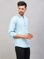 Fabmade Men Blue Solid Short Kurta