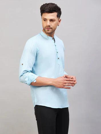 Fabmade Men Blue Solid Short Kurta