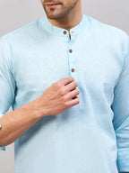 Fabmade Men Blue Solid Short Kurta