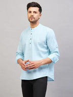 Fabmade Men Blue Solid Short Kurta
