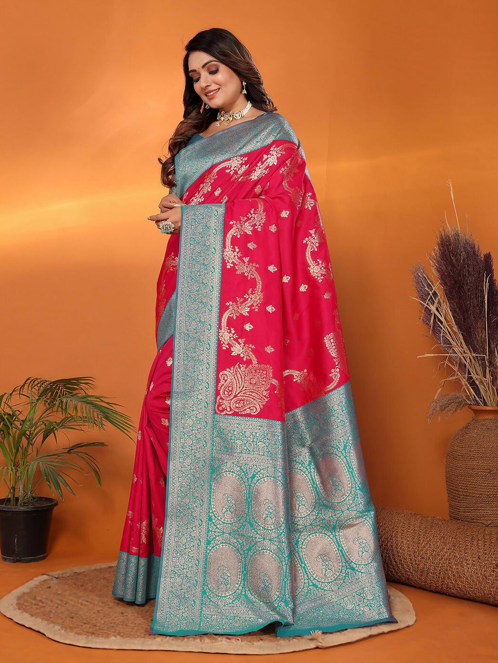Joban Fashion Banarasi Red Woven Soft Silk Saree - Distacart