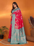 Joban Fashion Banarasi Red Woven Soft Silk Saree - Distacart