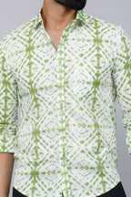 Miravan Men's Premium Green and White Slim Fit Tie Dye Cotton Shirt