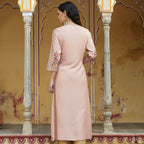 Juniper Women's Peach Rayon Staple Printed A-Line Kurta - Distacart