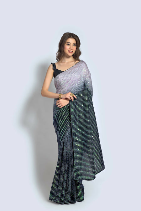 Vegaa Fashion Grey Vichitra Silk Embroidered Party Wear Saree