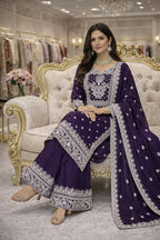 Teeya Creation Purple Fendi Silk Designer Heavy Work Wedding Wear Palazzo