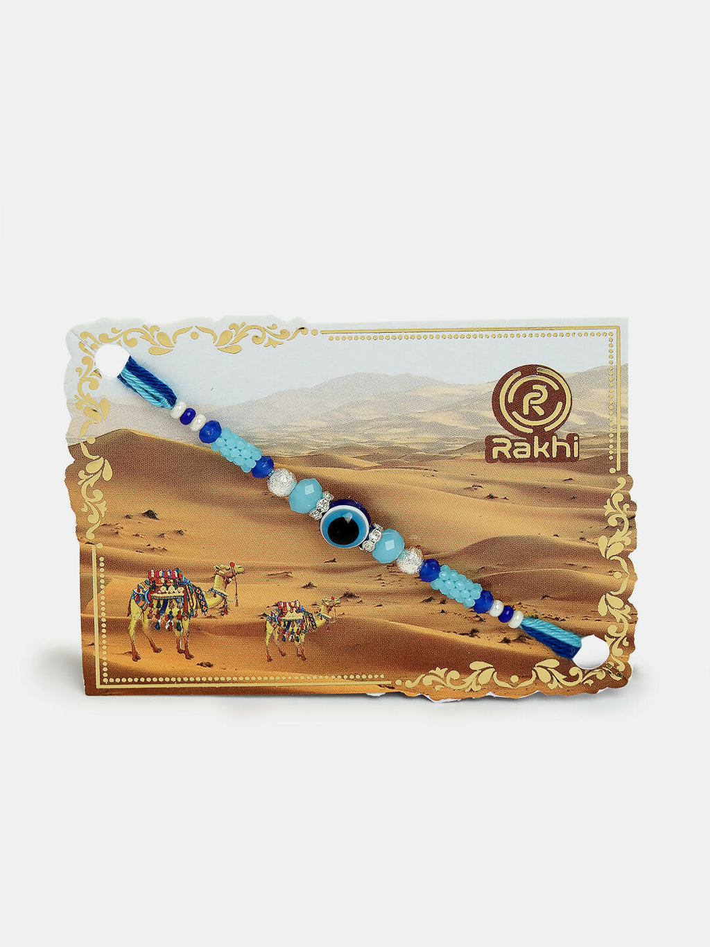 NVR Women & Men Set of 4 Blue Evil Eye Charm Rakhi With Roli Chawal & Chocolate - Distacart