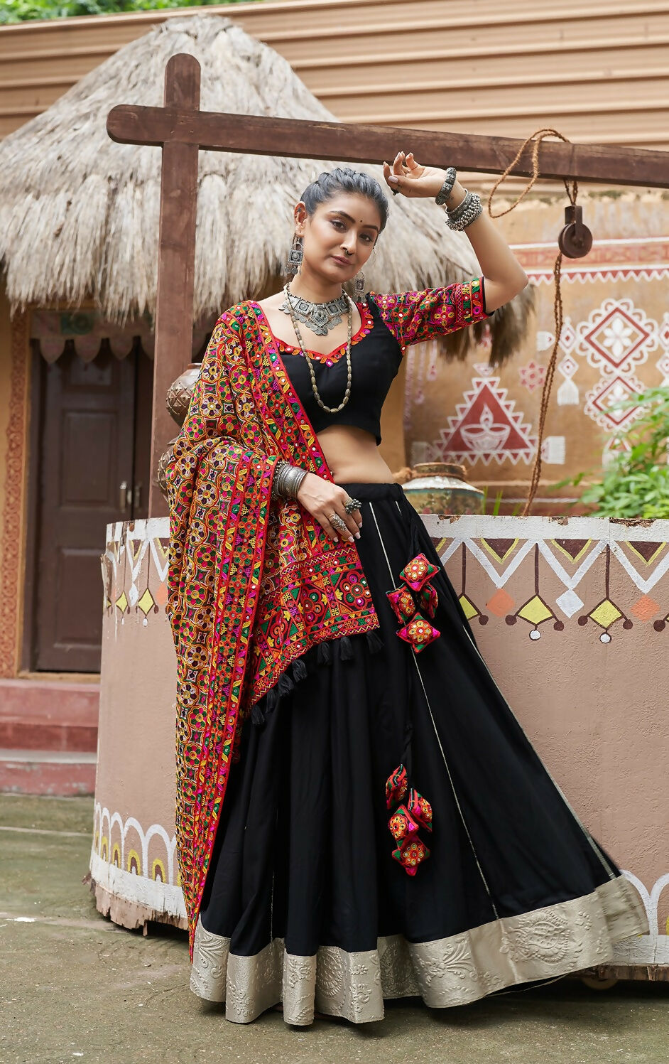 AI Fashion Black Viscose Rayon Designer Navratri Lehenga Choli Collection