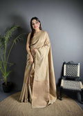 Joban Fashion Ivory Banarasi Soft Lichi Silk Checks & Woven Saree - Distacart