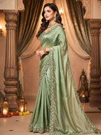 Joban Fashion Mehndi Fandy Satin Silk Party Wear Sarees - Distacart
