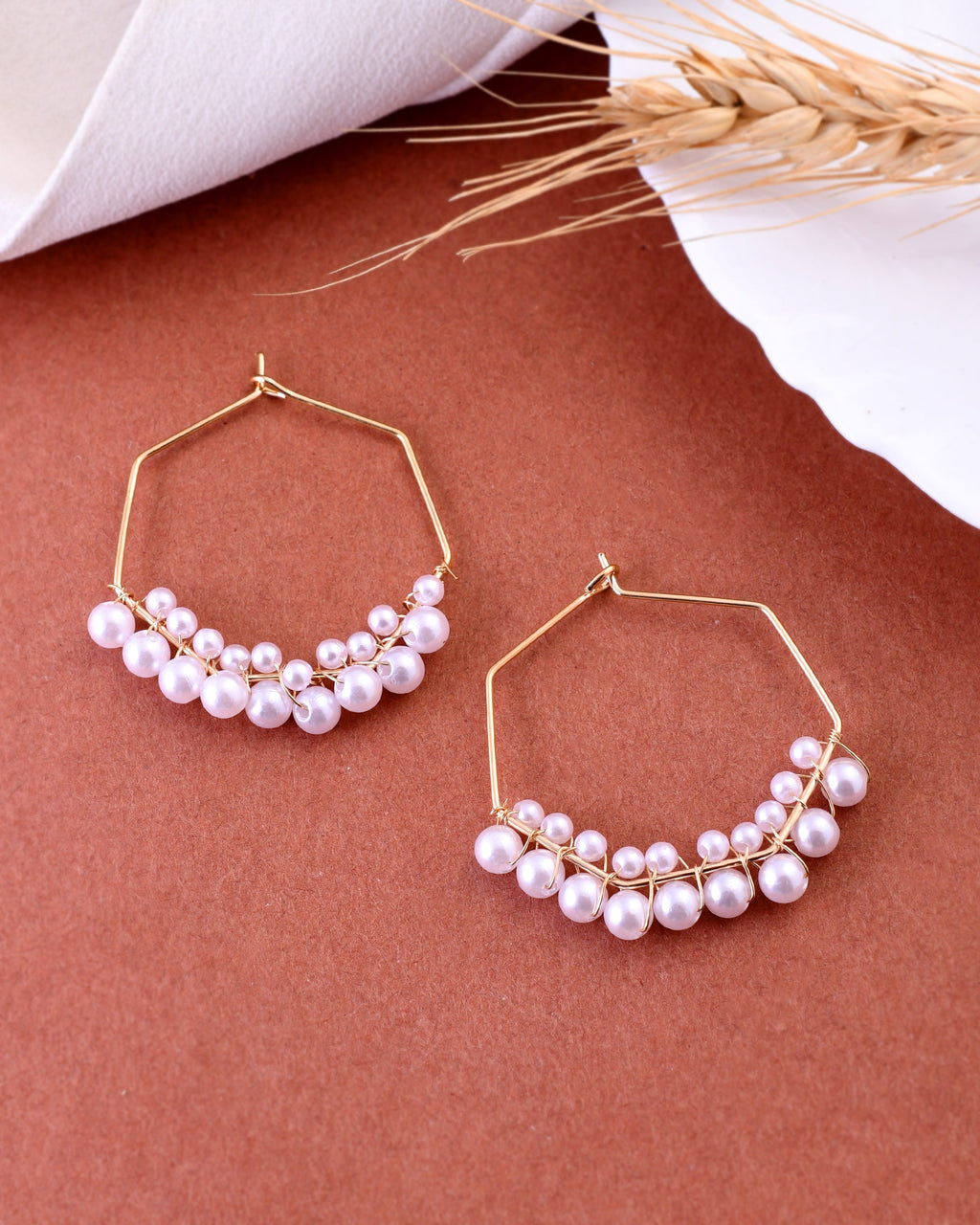 VOJ Women Gold-Plated Peral Hoop Earrings - Distacart