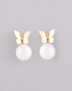 VOJ Women Gold Plated Butterfly Pearl Studs Earrings - Distacart