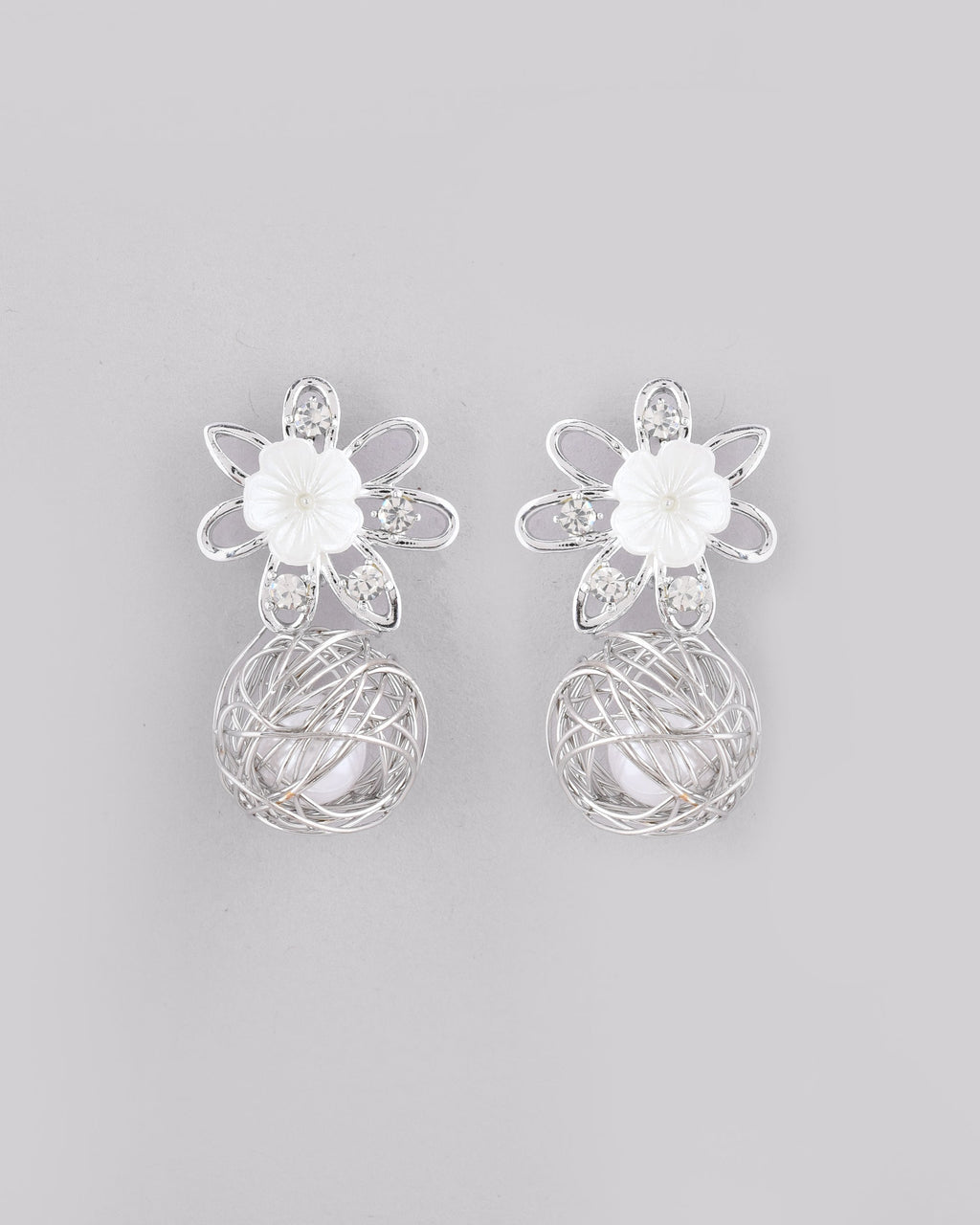 VOJ Women Silver Plated Flower Peral Studs Earrings - Distacart