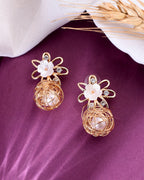 VOJ Women Gold Plated Flower Peral Studs Earrings - Distacart