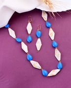 VOJ Women Sky Blue And White Beads Necklace And Earrings Set