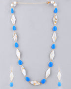 VOJ Women Sky Blue And White Beads Necklace And Earrings Set