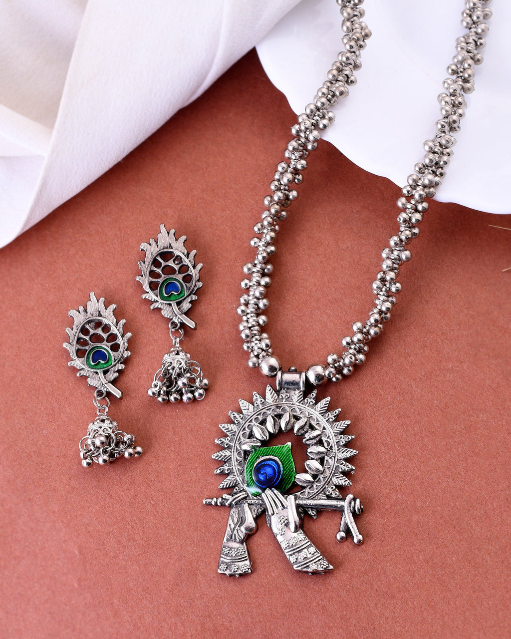 VOJ Women Silver Plated Oxidised Jewellary Set