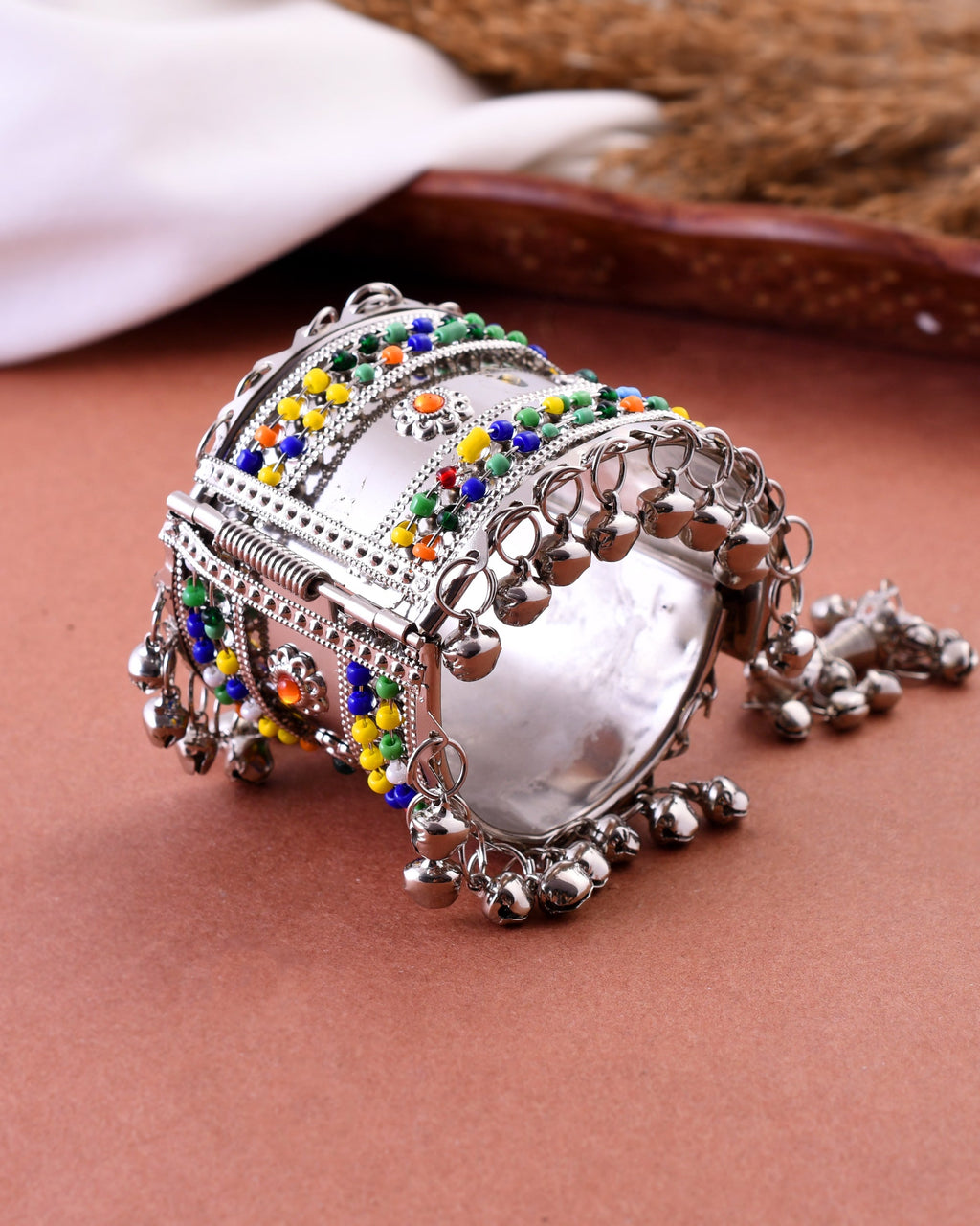 VOJ Women Multicolor Beads Oxidise Cuff Bracelet - Distacart