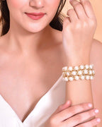 VOJ Women White and Gold Toned Pearls Gold Plated Multi Strand Bracelet - Distacart