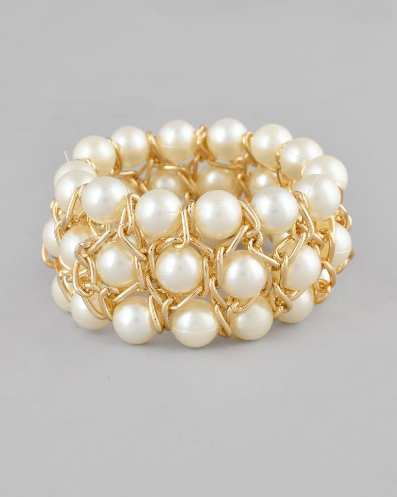 VOJ Women White and Gold Toned Pearls Gold Plated Multi Strand Bracelet - Distacart