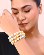 VOJ Women White and Gold Toned Perals Gold-Polished Multi Strand Bracelet - Distacart