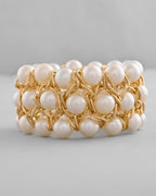 VOJ Women White and Gold Toned Perals Gold-Polished Multi Strand Bracelet - Distacart