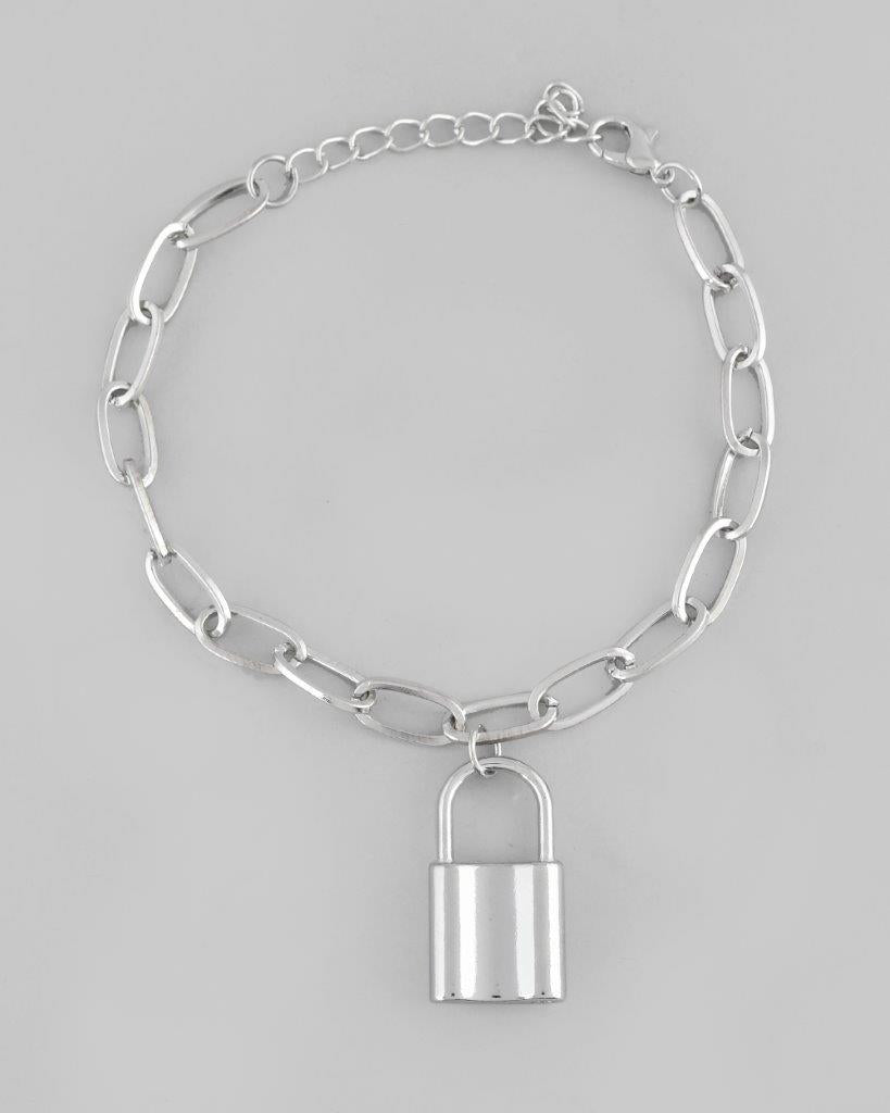 VOJ Mens Silver Plated Lock Bracelet - Distacart
