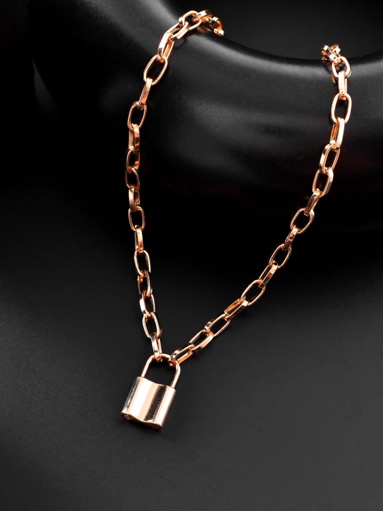 VOJ Mens Gold-Polished Lock Chain