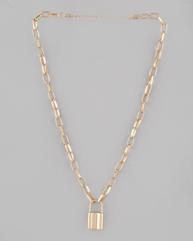 VOJ Mens Gold-Polished Lock Chain