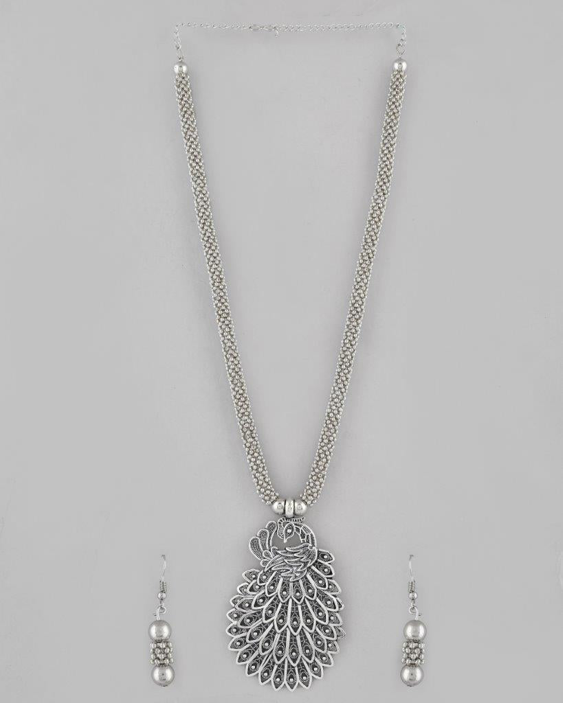 VOJ Women Oxidised Silver-Plated Peacock Jewellery Set