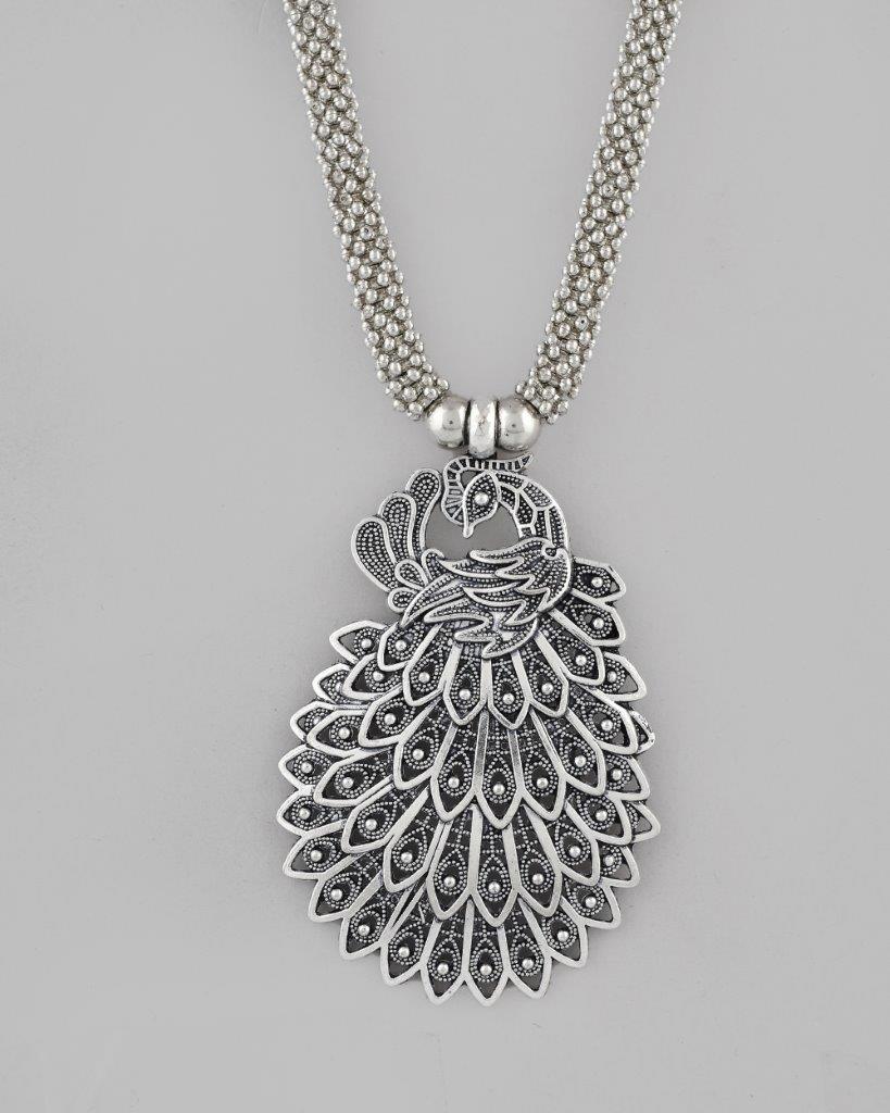 VOJ Women Oxidised Silver-Plated Peacock Jewellery Set