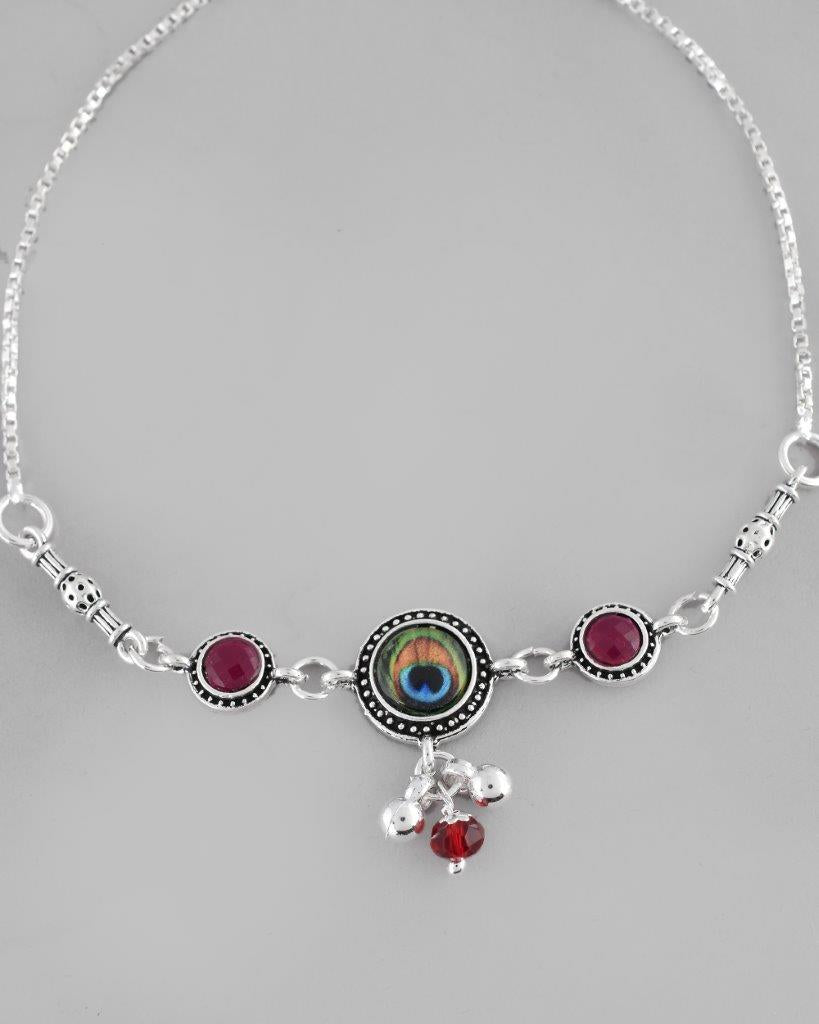 VOJ Pack of 2 Silver Plated Peacock Anklets - Distacart