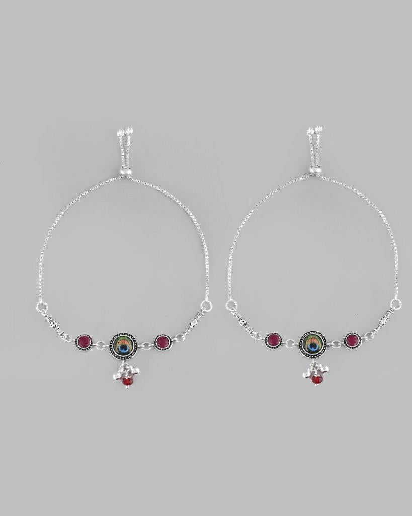 VOJ Pack of 2 Silver Plated Peacock Anklets - Distacart