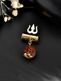 VOJ Gold-Polished Brown Rudraksh Beaded Spiritual Pendant