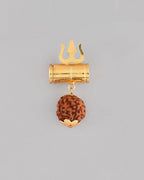 VOJ Gold-Polished Brown Rudraksh Beaded Spiritual Pendant