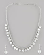 VOJ Silver Plated Pearls and AD-Studded Necklace & Earrings