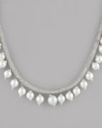 VOJ Silver Plated Pearls and AD-Studded Necklace & Earrings