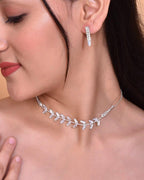 VOJ Silver Plated AD-Studded Necklace & Earrings Set